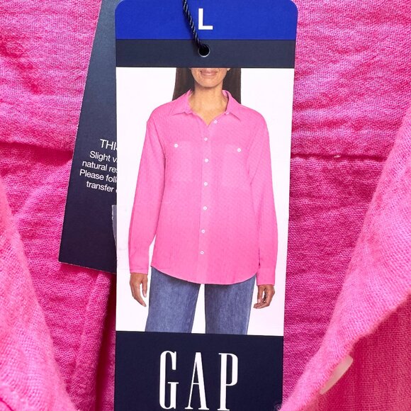 Gap Women's 100% Cotton Gauze Tunic Top Size L Pink Oversized Boho Casual (NEW) - Picture 3 of 13
